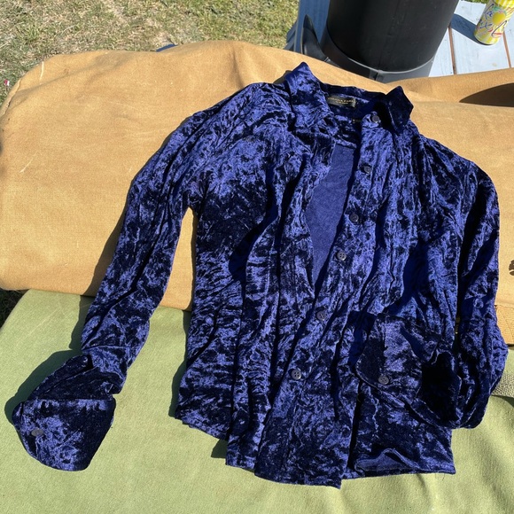 Donna Karan Crushed Blue Velvet Blouse - Picture 1 of 7